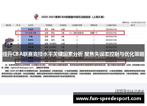 提升CBA联赛竞技水平关键因素分析 聚焦失误率控制与优化策略