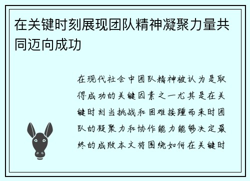 在关键时刻展现团队精神凝聚力量共同迈向成功
